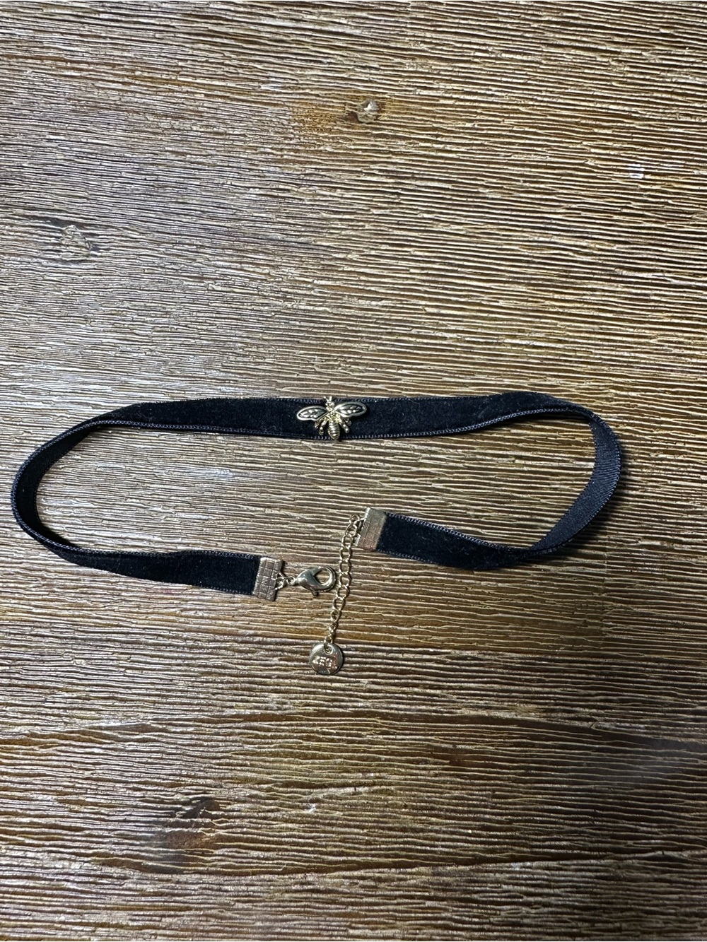 Black Velvet Choker Necklace with Tiny Gold Bee Accent